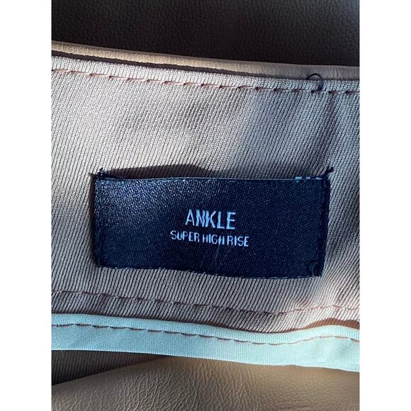 Express Women's Faux Leather Pleated Super High Rise Ankle Pants Brown Size 14R - Picture 7 of 12